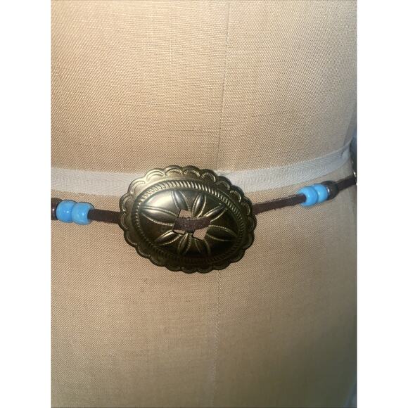 Vintage Leather & Brass Conchas/Arrowheads & Beads Boho Western Belt One Size - Picture 6 of 7
